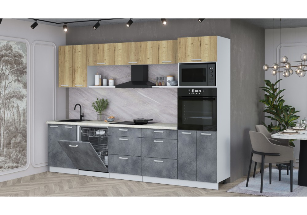 Кухонный гарнитур Мила Лайт 3.0-ПМ1 (Дуб золотой/Бетон Портленд/Опал светлый) фабрика Интерлиния в Минске Кухонный гарнитур Мила Лайт 3.0-ПМ1 (Дуб золотой/Бетон Портленд/Опал светлый) фабрика Интерлиния