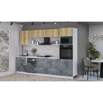 Кухонный гарнитур Мила Лайт 3.0-ПМ1 (Дуб золотой/Бетон Портленд/Опал светлый) фабрика Интерлиния Кухонный гарнитур Мила Лайт 3.0-ПМ1 (Дуб золотой/Бетон Портленд/Опал светлый) фабрика Интерлиния