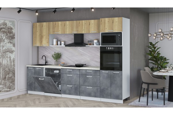 Кухонный гарнитур Мила Лайт 3.0-ПМ1 (Дуб золотой/Бетон Портленд/Опал светлый) фабрика Интерлиния