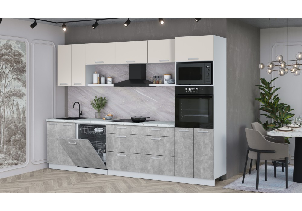 Кухонный гарнитур Мила Лайт 3.0-ПМ1 (Персидский жемчуг/Бетон/Серый каспий) фабрика Интерлиния в Минске Кухонный гарнитур Мила Лайт 3.0-ПМ1 (Персидский жемчуг/Бетон/Серый каспий) фабрика Интерлиния