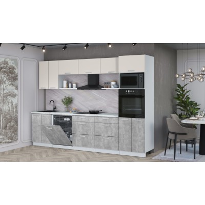 Кухонный гарнитур Мила Лайт 3.0-ПМ1 (Персидский жемчуг/Бетон/Серый каспий) фабрика Интерлиния Кухонный гарнитур Мила Лайт 3.0-ПМ1 (Персидский жемчуг/Бетон/Серый каспий) фабрика Интерлиния