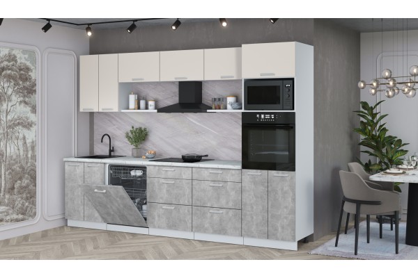 Кухонный гарнитур Мила Лайт 3.0-ПМ1 (Персидский жемчуг/Бетон/Серый каспий) фабрика Интерлиния