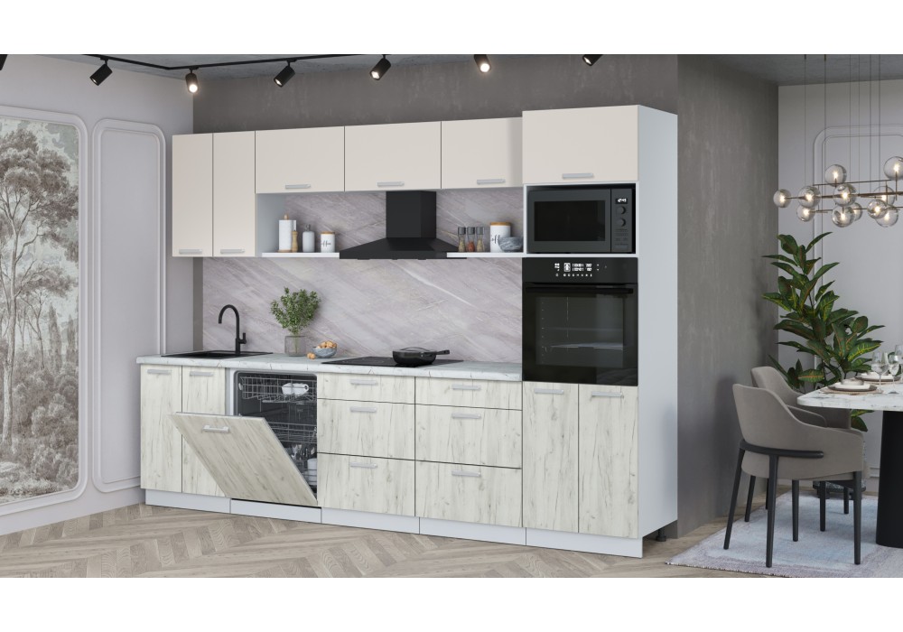 Кухонный гарнитур Мила Лайт 3.0-ПМ1 (Персидский жемчуг/Дуб Белый/Серый каспий) фабрика Интерлиния в Минске Кухонный гарнитур Мила Лайт 3.0-ПМ1 (Персидский жемчуг/Дуб Белый/Серый каспий) фабрика Интерлиния