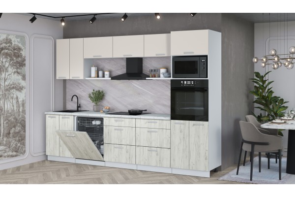 Кухонный гарнитур Мила Лайт 3.0-ПМ1 (Персидский жемчуг/Дуб Белый/Серый каспий) фабрика Интерлиния