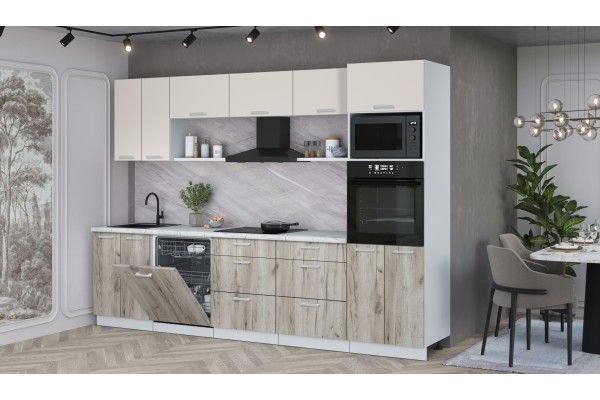 Кухонный гарнитур Мила Лайт 3.0-ПМ1 (Персидский жемчуг/Дуб Серый/Серый каспий) фабрика Интерлиния