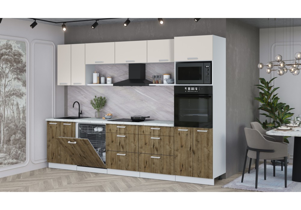 Кухонный гарнитур Мила Лайт 3.0-ПМ1 (Персидский жемчуг/Дуб Веллингтон/Серый каспий) фабрика Интерлиния в Минске Кухонный гарнитур Мила Лайт 3.0-ПМ1 (Персидский жемчуг/Дуб Веллингтон/Серый каспий) фабрика Интерлиния