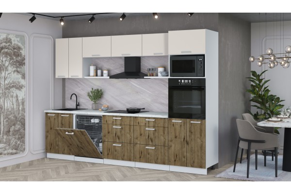 Кухонный гарнитур Мила Лайт 3.0-ПМ1 (Персидский жемчуг/Дуб Веллингтон/Серый каспий) фабрика Интерлиния