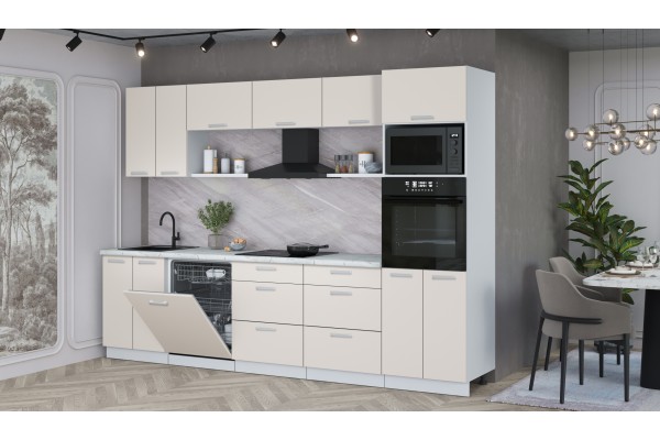 Кухонный гарнитур Мила Лайт 3.0-ПМ1 (Персидский жемчуг/Персидский жемчуг/Серый каспий) фабрика Интерлиния