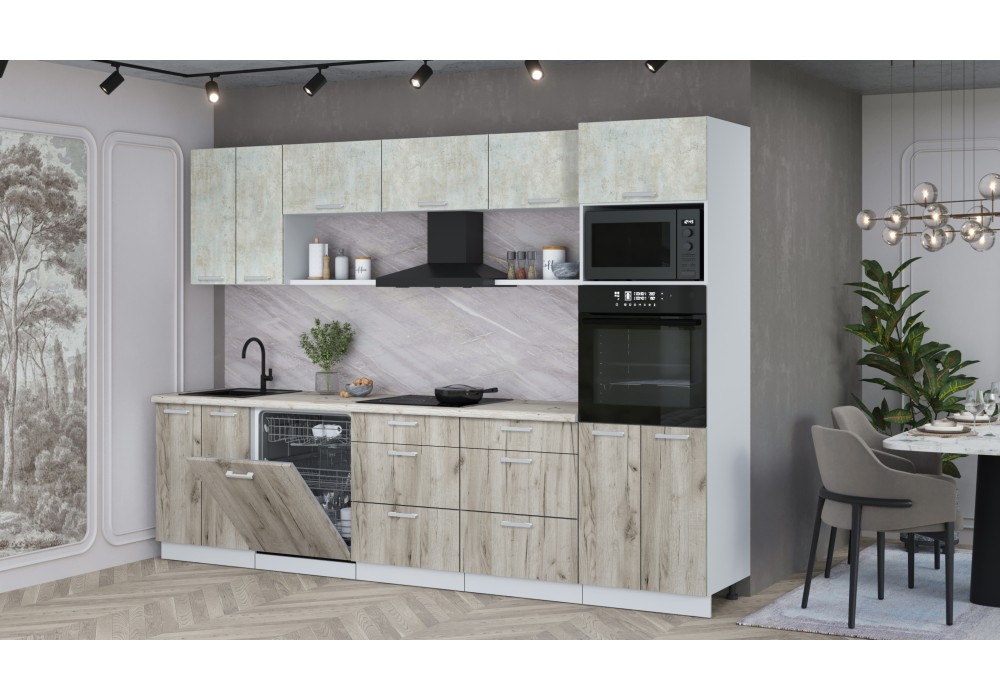 Кухонный гарнитур Мила Лайт 3.0-ПМ1 (Бетон Лайт/Дуб серый/Сосна бискайская) фабрика Интерлиния в Минске Кухонный гарнитур Мила Лайт 3.0-ПМ1 (Бетон Лайт/Дуб серый/Сосна бискайская) фабрика Интерлиния