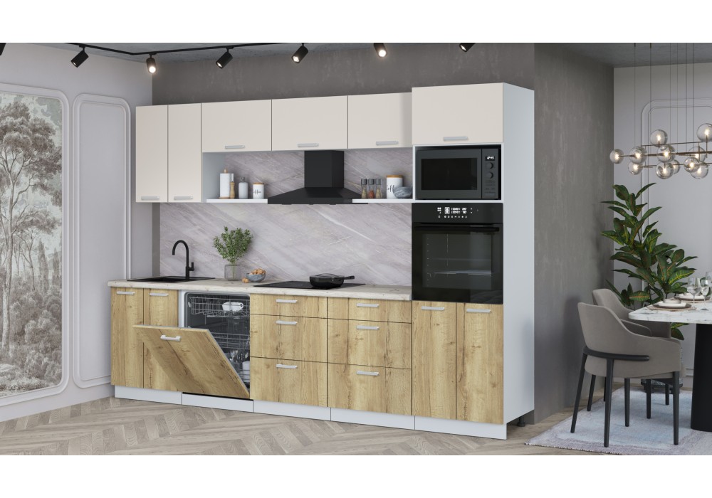 Кухонный гарнитур Мила Лайт 3.0-ПМ1 (Персидский жемчуг/Дуб золотой/Сосна бискайская) фабрика Интерлиния в Минске Кухонный гарнитур Мила Лайт 3.0-ПМ1 (Персидский жемчуг/Дуб золотой/Сосна бискайская) фабрика Интерлиния