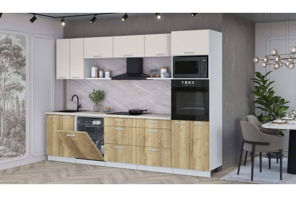 Кухонный гарнитур Мила Лайт 3.0-ПМ1 (Персидский жемчуг/Дуб золотой/Сосна бискайская) фабрика Интерлиния