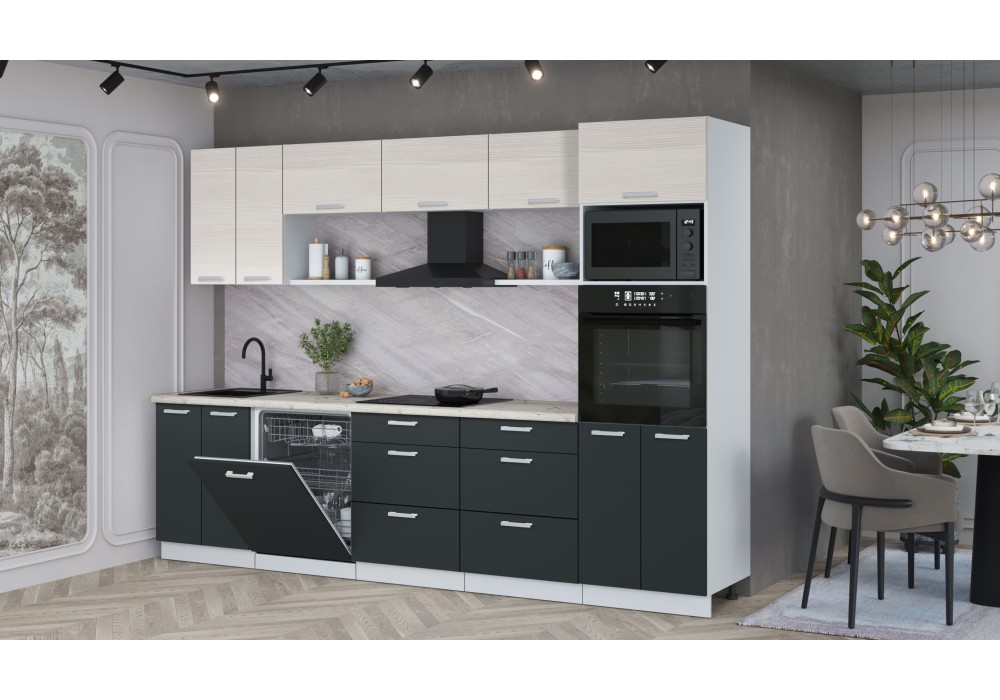 Кухонный гарнитур Мила Лайт 3.0-ПМ1 (Вудлайн кремовый/Антрацит/Сосна бискайская) фабрика Интерлиния в Минске Кухонный гарнитур Мила Лайт 3.0-ПМ1 (Вудлайн кремовый/Антрацит/Сосна бискайская) фабрика Интерлиния