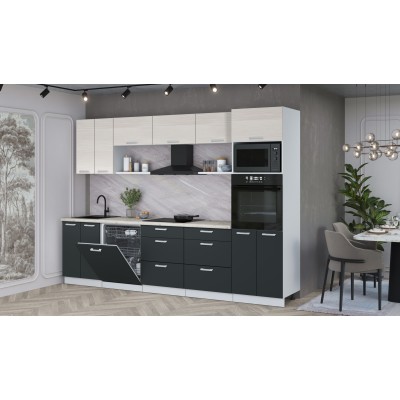 Кухонный гарнитур Мила Лайт 3.0-ПМ1 (Вудлайн кремовый/Антрацит/Сосна бискайская) фабрика Интерлиния Кухонный гарнитур Мила Лайт 3.0-ПМ1 (Вудлайн кремовый/Антрацит/Сосна бискайская) фабрика Интерлиния