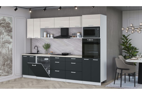 Кухонный гарнитур Мила Лайт 3.0-ПМ1 (Вудлайн кремовый/Антрацит/Сосна бискайская) фабрика Интерлиния