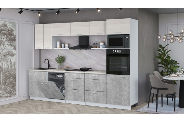 Кухонный гарнитур Мила Лайт 3.0-ПМ1 (Вудлайн кремовый/Бетон/Сосна бискайская) фабрика Интерлиния