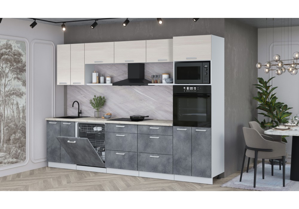 Кухонный гарнитур Мила Лайт 3.0-ПМ1 (Вудлайн кремовый/Бетон Портленд/Сосна бискайская) фабрика Интерлиния в Минске Кухонный гарнитур Мила Лайт 3.0-ПМ1 (Вудлайн кремовый/Бетон Портленд/Сосна бискайская) фабрика Интерлиния