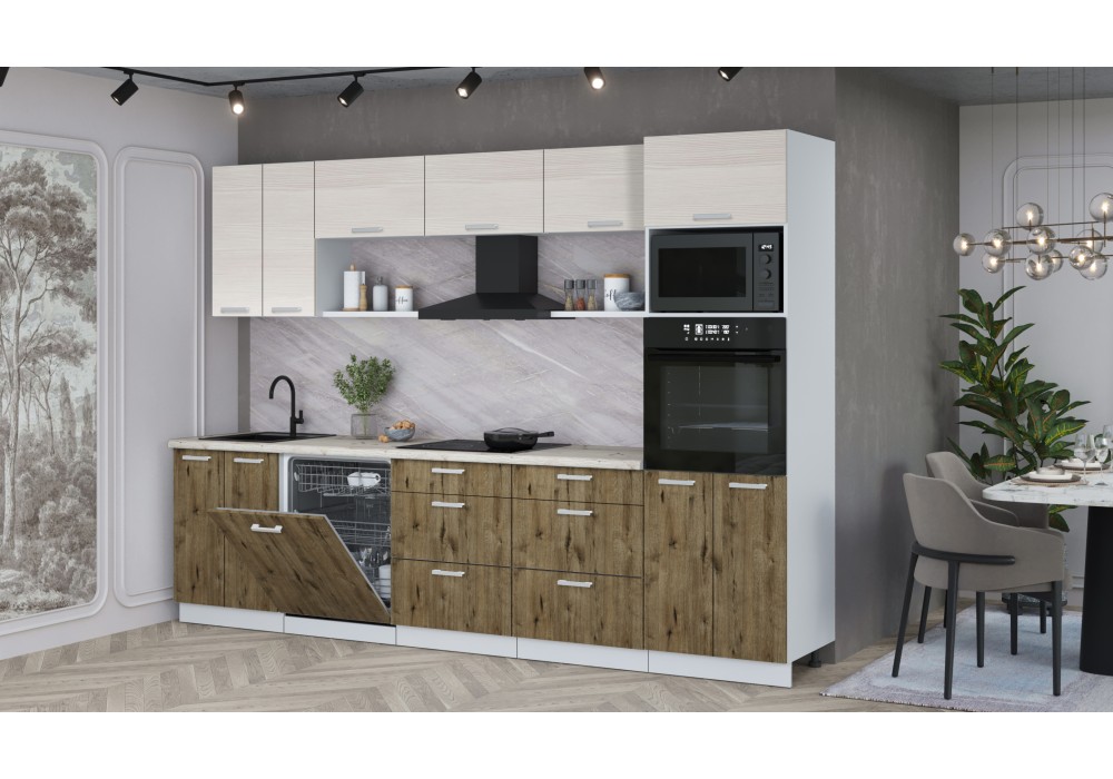 Кухонный гарнитур Мила Лайт 3.0-ПМ1 (Вудлайн кремовый/Дуб Веллингтон/Сосна бискайская) фабрика Интерлиния в Минске Кухонный гарнитур Мила Лайт 3.0-ПМ1 (Вудлайн кремовый/Дуб Веллингтон/Сосна бискайская) фабрика Интерлиния