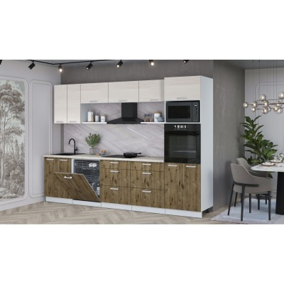 Кухонный гарнитур Мила Лайт 3.0-ПМ1 (Вудлайн кремовый/Дуб Веллингтон/Сосна бискайская) фабрика Интерлиния Кухонный гарнитур Мила Лайт 3.0-ПМ1 (Вудлайн кремовый/Дуб Веллингтон/Сосна бискайская) фабрика Интерлиния