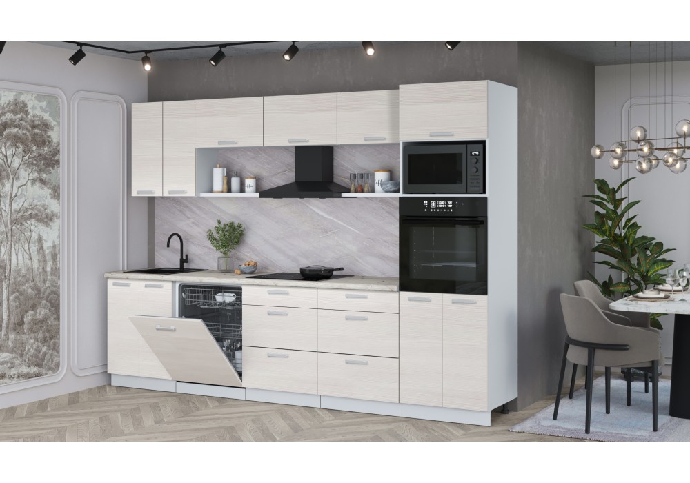 Кухонный гарнитур Мила Лайт 3.0-ПМ1 (Вудлайн кремовый/Вудлайн кремовый/Сосна бискайская) фабрика Интерлиния в Минске Кухонный гарнитур Мила Лайт 3.0-ПМ1 (Вудлайн кремовый/Вудлайн кремовый/Сосна бискайская) фабрика Интерлиния