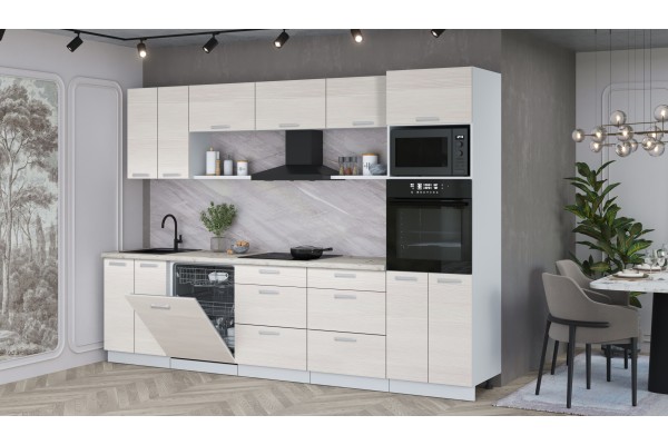 Кухонный гарнитур Мила Лайт 3.0-ПМ1 (Вудлайн кремовый/Вудлайн кремовый/Сосна бискайская) фабрика Интерлиния