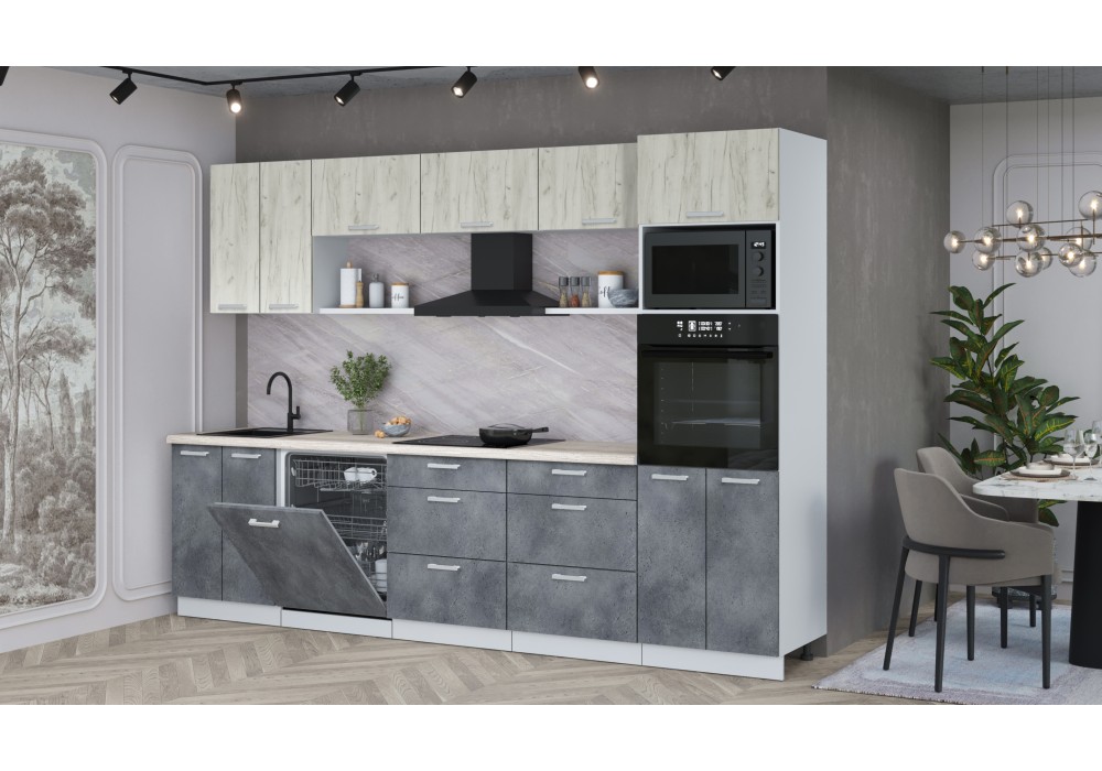 Кухонный гарнитур Мила Лайт 3.0-ПМ1 (Дуб Белый/Бетон Портленд/Травертин) фабрика Интерлиния в Минске Кухонный гарнитур Мила Лайт 3.0-ПМ1 (Дуб Белый/Бетон Портленд/Травертин) фабрика Интерлиния