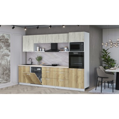 Кухонный гарнитур Мила Лайт 3.0-ПМ1 (Дуб Белый/Дуб золотой/Травертин) фабрика Интерлиния Кухонный гарнитур Мила Лайт 3.0-ПМ1 (Дуб Белый/Дуб золотой/Травертин) фабрика Интерлиния