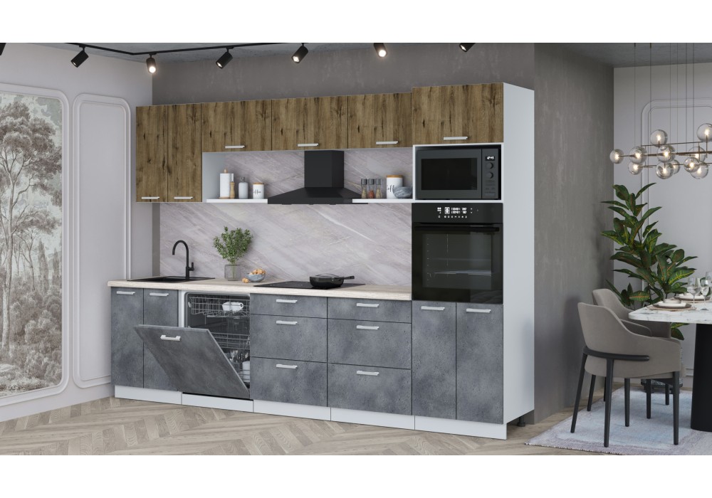 Кухонный гарнитур Мила Лайт 3.0-ПМ1 (Дуб Веллингтон/Бетон Портленд/Травертин) фабрика Интерлиния в Минске Кухонный гарнитур Мила Лайт 3.0-ПМ1 (Дуб Веллингтон/Бетон Портленд/Травертин) фабрика Интерлиния