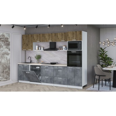 Кухонный гарнитур Мила Лайт 3.0-ПМ1 (Дуб Веллингтон/Бетон Портленд/Травертин) фабрика Интерлиния Кухонный гарнитур Мила Лайт 3.0-ПМ1 (Дуб Веллингтон/Бетон Портленд/Травертин) фабрика Интерлиния