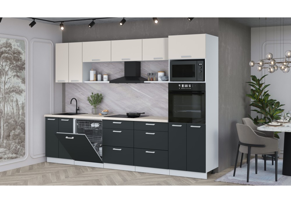 Кухонный гарнитур Мила Лайт 3.0-ПМ1 (Персидский жемчуг/Антрацит/Травертин) фабрика Интерлиния в Минске Кухонный гарнитур Мила Лайт 3.0-ПМ1 (Персидский жемчуг/Антрацит/Травертин) фабрика Интерлиния