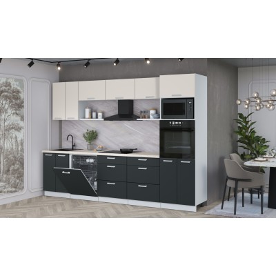 Кухонный гарнитур Мила Лайт 3.0-ПМ1 (Персидский жемчуг/Антрацит/Травертин) фабрика Интерлиния Кухонный гарнитур Мила Лайт 3.0-ПМ1 (Персидский жемчуг/Антрацит/Травертин) фабрика Интерлиния