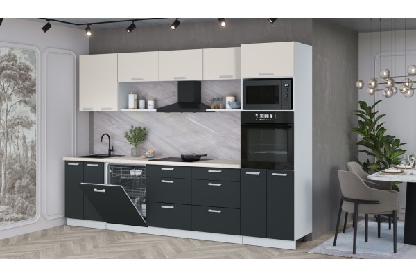 Кухонный гарнитур Мила Лайт 3.0-ПМ1 (Персидский жемчуг/Антрацит/Травертин) фабрика Интерлиния