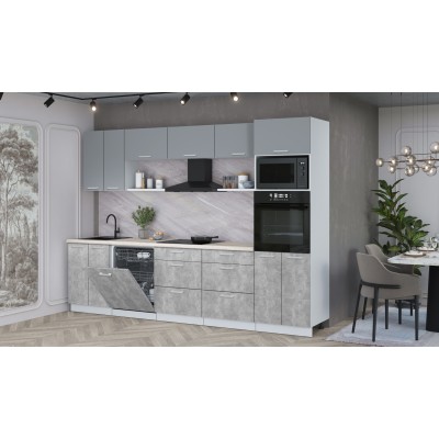 Кухонный гарнитур Мила Лайт 3.0-ПМ1 (Серебро /Бетон/Травертин) фабрика Интерлиния Кухонный гарнитур Мила Лайт 3.0-ПМ1 (Серебро /Бетон/Травертин) фабрика Интерлиния