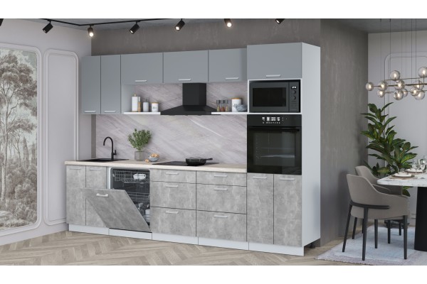 Кухонный гарнитур Мила Лайт 3.0-ПМ1 (Серебро /Бетон/Травертин) фабрика Интерлиния