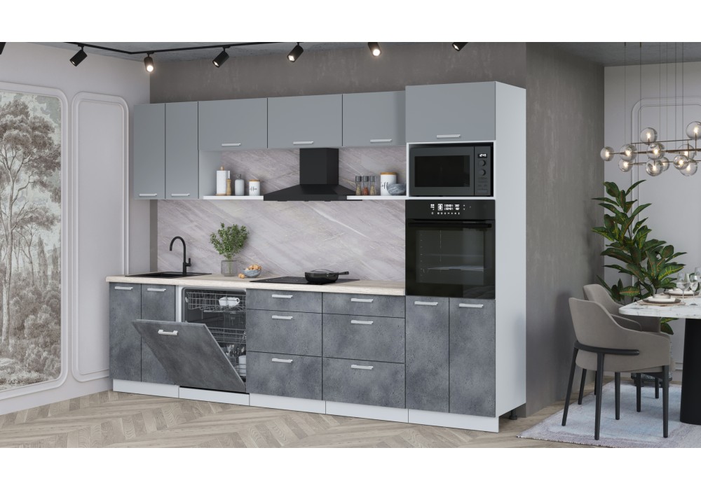 Кухонный гарнитур Мила Лайт 3.0-ПМ1 (Серебро /Бетон Портленд/Травертин) фабрика Интерлиния в Минске Кухонный гарнитур Мила Лайт 3.0-ПМ1 (Серебро /Бетон Портленд/Травертин) фабрика Интерлиния