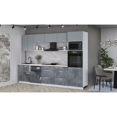 Кухонный гарнитур Мила Лайт 3.0-ПМ1 (Серебро /Бетон Портленд/Травертин) фабрика Интерлиния Кухонный гарнитур Мила Лайт 3.0-ПМ1 (Серебро /Бетон Портленд/Травертин) фабрика Интерлиния