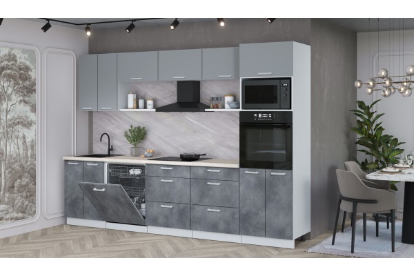 Кухонный гарнитур Мила Лайт 3.0-ПМ1 (Серебро /Бетон Портленд/Травертин) фабрика Интерлиния