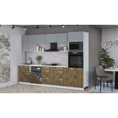 Кухонный гарнитур Мила Лайт 3.0-ПМ1 (Серебро /Дуб Веллингтон/Травертин) фабрика Интерлиния Кухонный гарнитур Мила Лайт 3.0-ПМ1 (Серебро /Дуб Веллингтон/Травертин) фабрика Интерлиния