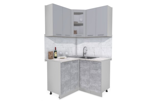 Кухонный гарнитур Мила 1,2х1,2 м (Серебро/Бетон) фабрика Интерлиния