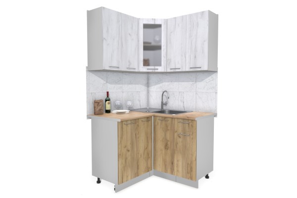 Кухонный гарнитур Мила 1,2х1,2 м (Дуб белый/Дуб золотой) фабрика Интерлиния