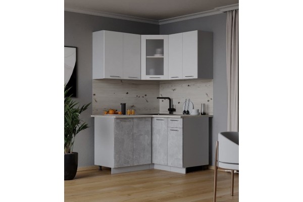 Кухонный гарнитур Мила 1,2х1,2 м (Белый Платинум/Бетон) фабрика Интерлиния