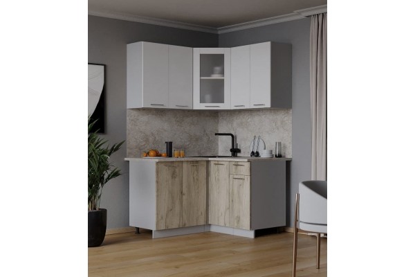 Кухонный гарнитур Мила 1,2х1,2 м (Белый Платинум/Дуб серый) фабрика Интерлиния