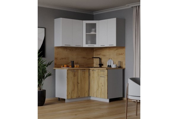 Кухонный гарнитур Мила 1,2х1,2 м (Белый Платинум/Дуб золотой) фабрика Интерлиния