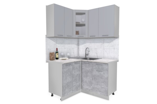 Кухонный гарнитур Мила 1,2х1,3 м (Серебро/Бетон) фабрика Интерлиния