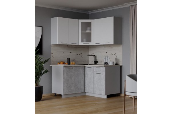 Кухонный гарнитур Мила 1,2х1,3 м (Белый Платинум/Бетон) фабрика Интерлиния