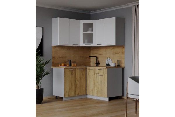 Кухонный гарнитур Мила 1,2х1,3 м (Белый Платинум/Дуб золотой) фабрика Интерлиния
