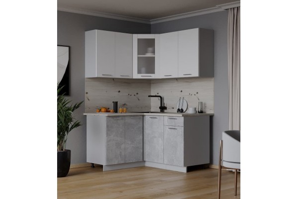 Кухонный гарнитур Мила 1,2х1,4 м (Белый Платинум/Бетон) фабрика Интерлиния