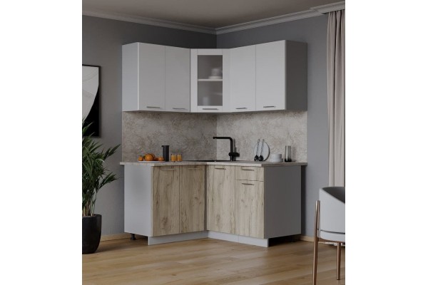 Кухонный гарнитур Мила 1,2х1,4 м (Белый Платинум/Дуб серый) фабрика Интерлиния