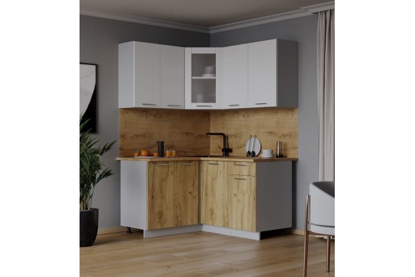 Кухонный гарнитур Мила 1,2х1,4 м (Белый Платинум/Дуб золотой) фабрика Интерлиния