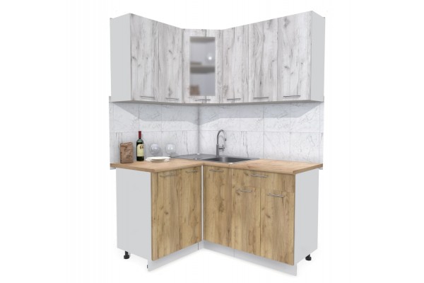 Кухонный гарнитур Мила 1,2х1,5 м (Дуб белый/Дуб золотой) фабрика Интерлиния