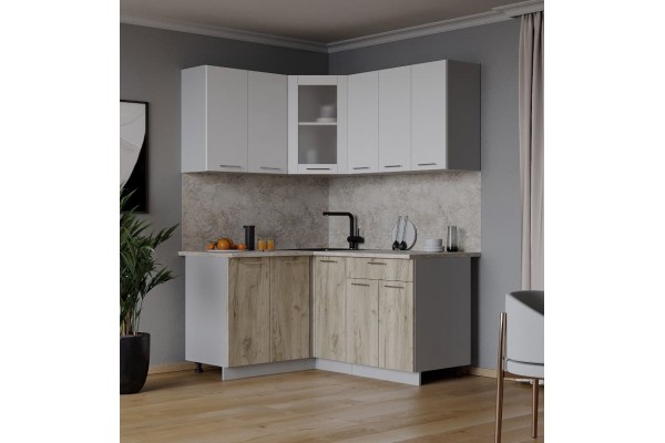 Кухонный гарнитур Мила 1,2х1,5 м (Белый Платинум/Дуб серый) фабрика Интерлиния